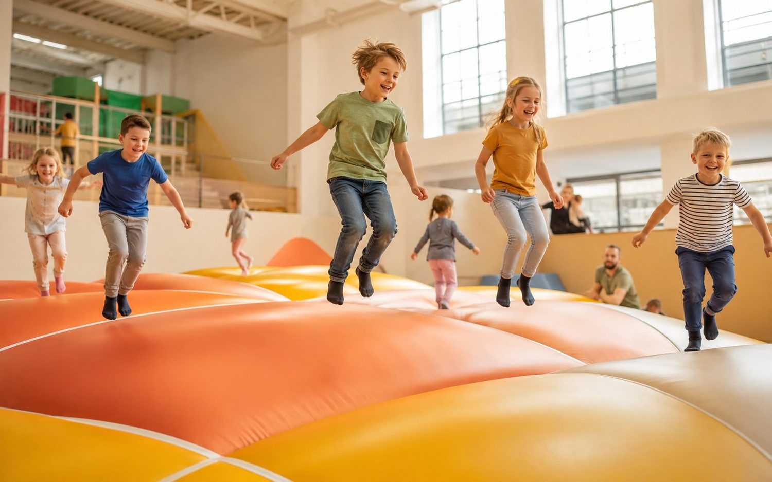 Kinderen springen vrolijk op het grote luchtkussen van Vikerta